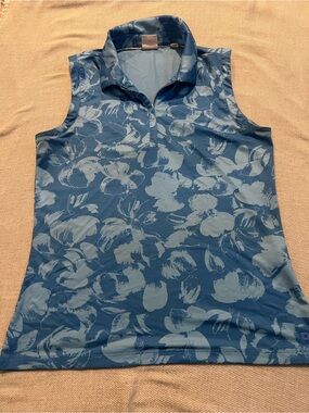 Sleeveless Dunning Golf Blue Floral Collared Tank Top